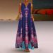 Women's Summer Vintage Printed Dress Literary Style V Neck Sleeveless Dress With Pockets Casual Retro Printed Dress For Ladies_ecoleips.com