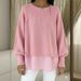 Autumn/Winter Solid-Color Casual Round-Neck Sweater With Chiffon Hem And Lantern Sleeves_ecoleips.com