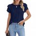 Verve 2025 Women's Formal Casual Summer Pleated Short Sleeve Round Neck Top Business Work Shirt_ecoleips.com