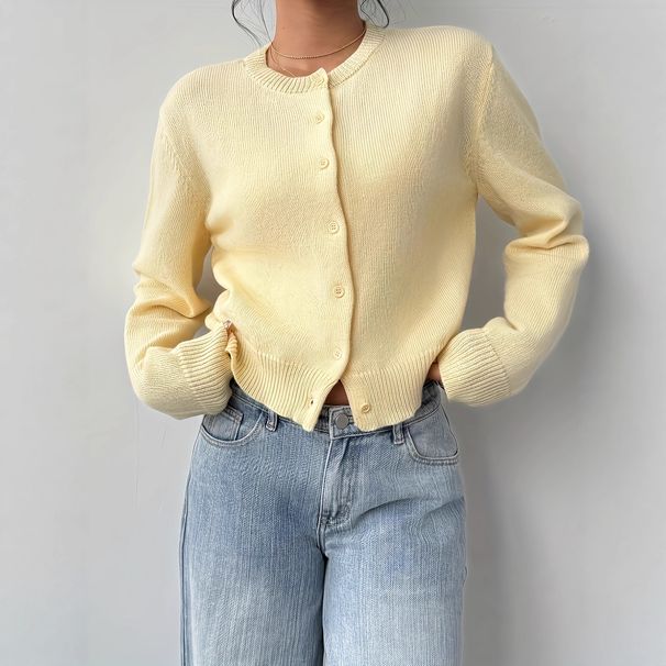European And American Cross-border Knitted Cardigan, Solid Color Long-sleeve Casual Knit Jacket_ecoleips.com