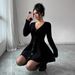 Women's V Neck Long Sleeve Knit Belted A-Line Mini Dress – Slimming Casual Fall Winter Gown_ecoleips.com