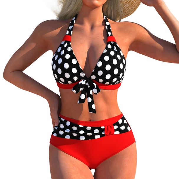 Sexy Bikini Set Summer Fashion Polka Dot And Colorful Striped Swimsuit For Beach And Pool High Waisted With Tied Front Bikini_ecoleips.com