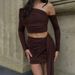 2025 Autumn New French Style Women's Clothing Asymmetrical Shoulder Long Sleeve Top Slim Fit Ruched Ribbon Bodycon Short_ecoleips.com