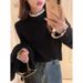 Deer Velvet Autumn And Winter Lace Patchwork Half-High Collar Long-Sleeve Inner Top, Designer Niche Base Shirt_ecoleips.com