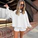 Women’s Polka Dot 2 Piece Set Long Sleeve Top Elastic Waist Shorts Matching Outfit Casual Lounge Wear Summer Homewear Set_ecoleips.com