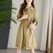 Cotton Cocoon Elegant Waist-cinching, Slimming, Mid-length, Asymmetrical Pleated Shirt Dr, Women's Summer Designer_ecoleips.com