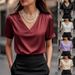 Women’s Satin V-Neck T-Shirt – Elegant Short Sleeve Blouse For Spring & Summer | Soft & Shiny (S-XXL, 7 Colors)_ecoleips.com