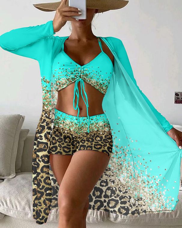 Women's Clothing Three Piece Bikini Split Printed Boxer Briefs Swimsuit Sexy Bikini_ecoleips.com