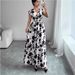 Short-sleeved Lace-up Dress, New Printed V-neck Long Dress, Summer Waist Women's Clothing_ecoleips.com