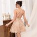 Women's Clothing Solid Color Sling V Neck Lace Slim Elegant Backless Short Dress_ecoleips.com