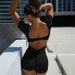 Women's Fashion Jumpsuit With Backless Cutout & Ruffle Detail - Summer 2024 Street Style Hollow Out Short Sleeve Romper_ecoleips.com