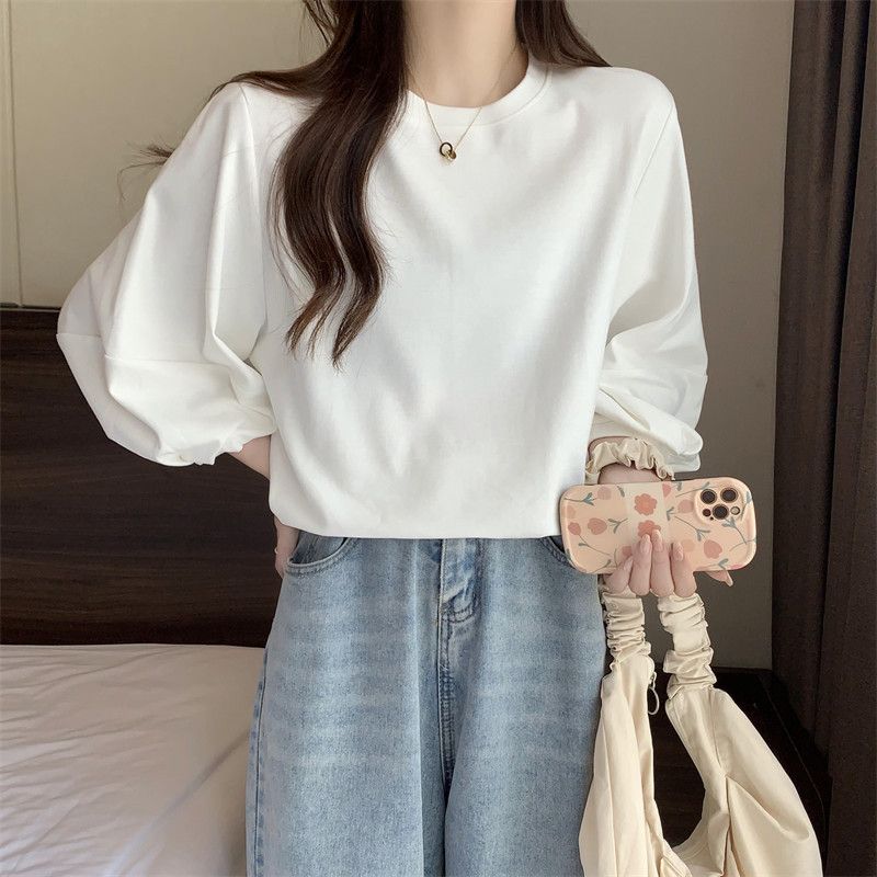 New Lantern T-Shirt For Women, Spring And Autumn 2022, Loose Fit, Versatile, Three-Quarter Sleeve Top, Base_ecoleips.com