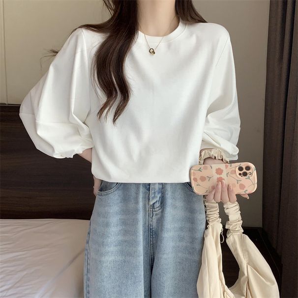 New Lantern T-Shirt For Women, Spring And Autumn 2022, Loose Fit, Versatile, Three-Quarter Sleeve Top, Base_ecoleips.com
