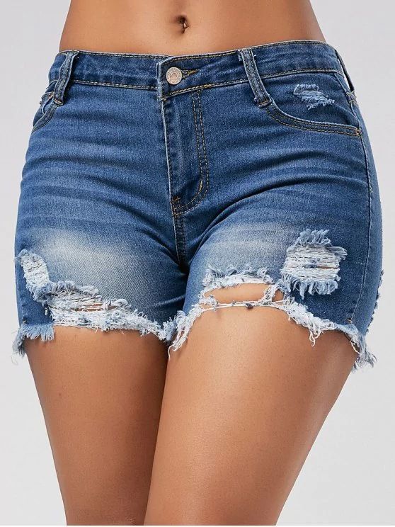 Women's Clothing Ripped Tassel Denim Shorts_ecoleips.com