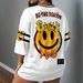 European American Cross-Border Loose Casual Smiley Face Letter And Number Print Women's Sho Sleeve Spos_ecoleips.com