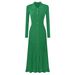 Women's Polo Collar Knitted Maxi Skirt Slim Fit Waist Cinching Midi Dress Casual Spring Autumn Wear_ecoleips.com