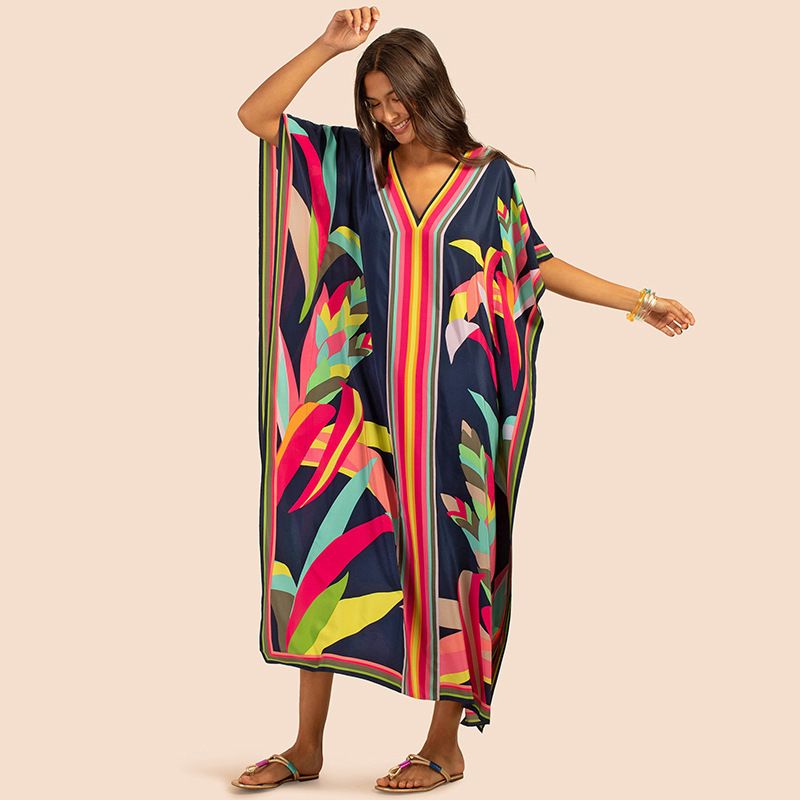 Women's Floral Beach Cover Up Dress - Lightweight Long Sun Dress For Swimsuits, Vacation, Pool Party - Quick Dry Polyester Cover Up With Loose Fit_ecoleips.com