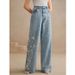 "Plus Size Women's Embroidered Stretch Denim Jeans - Comfortable Straight Leg Washed Jeans With Floral Detailing"_ecoleips.com