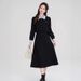 French Style Two-Piece Elegant High-End Black Long Sleeve Plus Size Autumn Winter Women's Waist-Cinching Dress_ecoleips.com