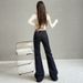 Women's Dark Blue Colorfast Low Rise Flared Jeans Autumn/Winter Style Regular Fit English Fashion Solid Polyester Denim_ecoleips.com