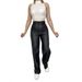 Aria Basics Cross-border Women's Clothing European And American Leather High-waisted Straight Stylish Wide-leg Pants For_ecoleips.com