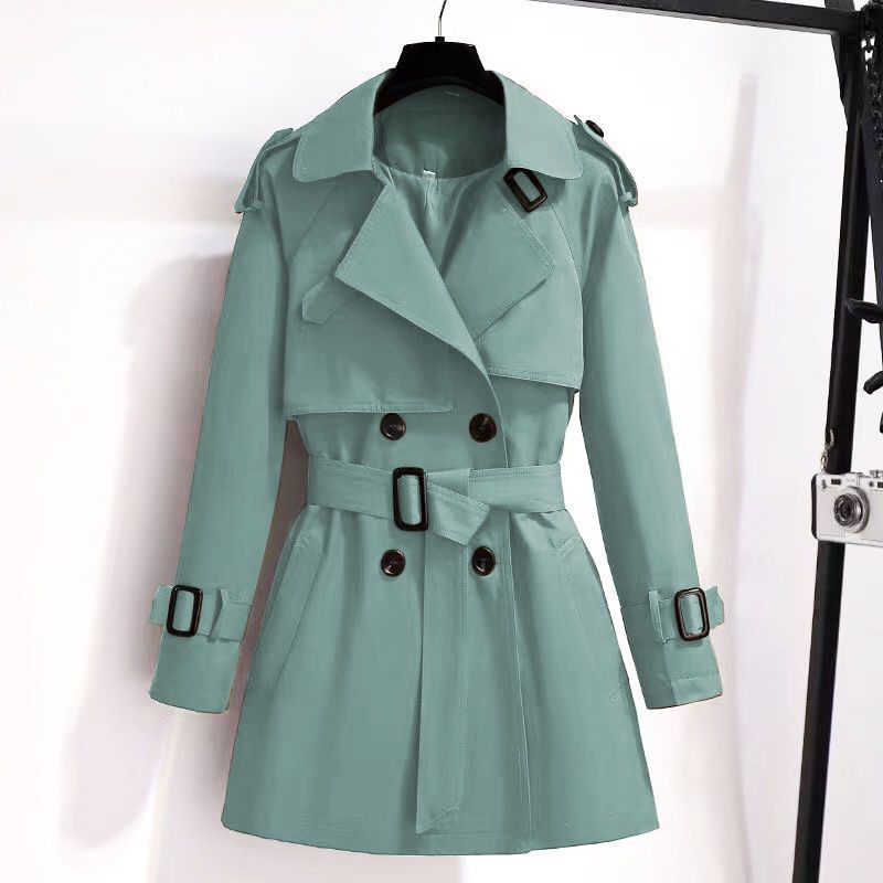 Petite Women's Trench Coat – Slim-Fit Mid-Length British Style Jacket For Casual & Office Wear, Lightweight Polyester, Belted Waist_ecoleips.com