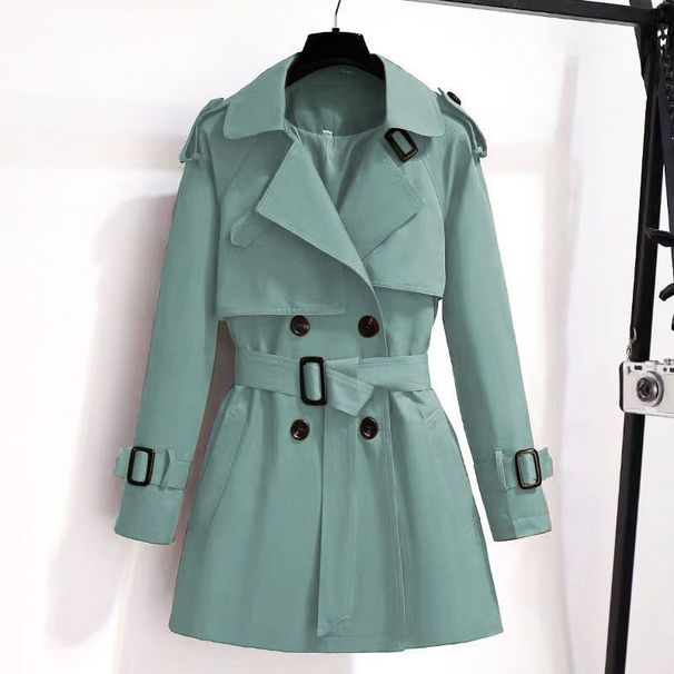 Petite Women's Trench Coat – Slim-Fit Mid-Length British Style Jacket For Casual & Office Wear, Lightweight Polyester, Belted Waist_ecoleips.com