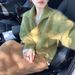 Women's Clothing Vintage Green V Neck Mohair Sweater Relaxed Fit Thick Knit Top For Autumn Winter_ecoleips.com