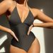 Women's Clothing Solid Color V-Neck Triangle Bikini Swimsuit Tummy Concealing One Piece Fashion Swimwear For All Seasons_ecoleips.com