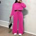 Women's Casual Streetwear Set Fall Fashion Long Sleeve Pullover Hoodie & Pants Outfit, Loose Fit, Zip-Up Design, Washed Polyester_ecoleips.com