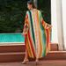 Women's Clothing Printed Holiday Loose Large Size Long Skirt Beach Dress Robe Bikini Blouse_ecoleips.com