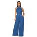 European And American Women's Denim Jumpsuit High Elastic Sexy Backless Lapel Wide Leg Pants Sleeveless 3582 Cross Border Fashion_ecoleips.com