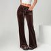 Women's Velvet Flare Pants High-Waisted Bootcut Trousers Stretchy Polyester Spandex Soft Drape Elegant Office Pants for Fall Winter_ecoleips.com