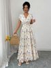 Women's Ditsy Floral V-Neck Sleeveless Waisted Maxi Dress_ecoleips.com