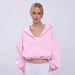 Women's Casual Solid Color Hoodie Waist Jacket Long Sleeve Short Jacket Zipper Cardigan Sweater_ecoleips.com