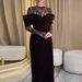 Casual Solid Color Velvet High Waist Guest Dress Fashion O-neck Solid Color Maxi Dress Retro Lace Long Sleeved Women Party Dress_ecoleips.com