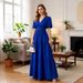 Women's Elegant Solid Color Short Sleeve High Waist Maxi Dress – Paneled Casual Summer Gown 2026_ecoleips.com