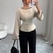 Slim Waist Boat Neck Top for Women Fashion Casual Versatile Street Style Flared Long Sleeve Solid Color European American 2026_ecoleips.com