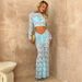 Women's perspective round neck high waist long sleeve waist hip skirt two-piece lace skirt_ecoleips.com