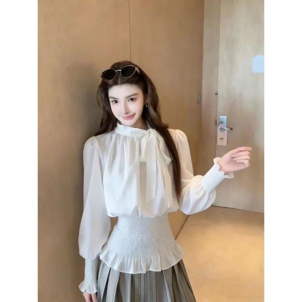 Korean-style High-end Long-sleeve Women's Shirt, 2026 Spring New Model, Elegant Tie-dye Design, Beautiful White Top_ecoleips.com