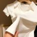Women's Clothing 2024 Summer White Polo Collar Waist Slim Fit Casual Short-sleeved T-shirt Women's Tops_ecoleips.com