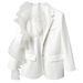 Women’s White Ruffle Detail Blazer – Single-Breasted Mesh Splicing Jacket (S/M/L, White/Black)_ecoleips.com
