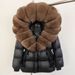 Luxury Women's Down Coat With Fox Fur Hood, Long Parka Jacket For Extreme Cold Weather, Elegant Loose Fit Outerwear With Detachable Faux Fur Collar_ecoleips.com