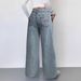 Cross-border 2026 Spring/Summer Pink Bow Embroidered Back Pocket Jeans, American Style Loose High-Waisted Wide-Leg Jeans_ecoleips.com