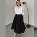 Women's Clothing all match solid color shirt high waist large swing skirt two piece suit_ecoleips.com