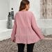 Elegant Plus Size Women's Casual T-Shirt - Soft Round Neck Long Sleeve Top In Pink & Dark Green (1xl-5xl)_ecoleips.com