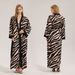 Aria Basics Pearl Chiffon Nightgown For Women, Summer Cover-up, WB Cross-border European And American Lace Long-sleeve Zebra Print_ecoleips.com