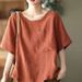 Cross-border Cotton Linen Short-sleeve T-shirt For Women, 2024 Summer New Casual Top, Plus-size, Fashionable, Loose And_ecoleips.com