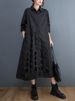 Green Vintage Hollow Out Shirt Dresses For Women New Long Sleeve Loose Casual Dress Elegant Clothing Fashion Spring Autumn 2026_ecoleips.com