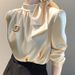 Champagne Satin Long-Sleeve Blouse Elegant Scarf Collar With Delicate Bow Tie – Premium Polyvinyl Alcohol Fiber – Versatile Office-to-Evening Wear_ecoleips.com